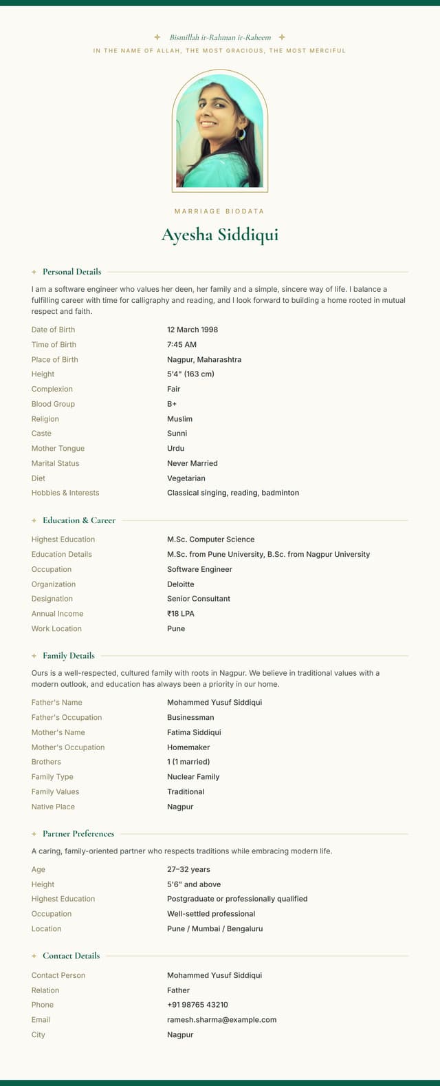 Mehraab biodata template