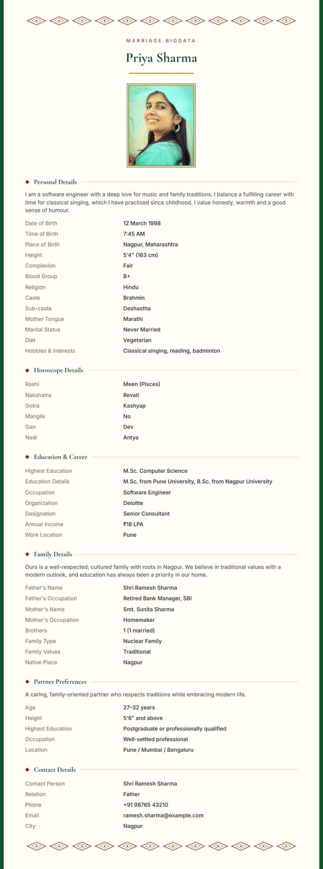 Kolam biodata template