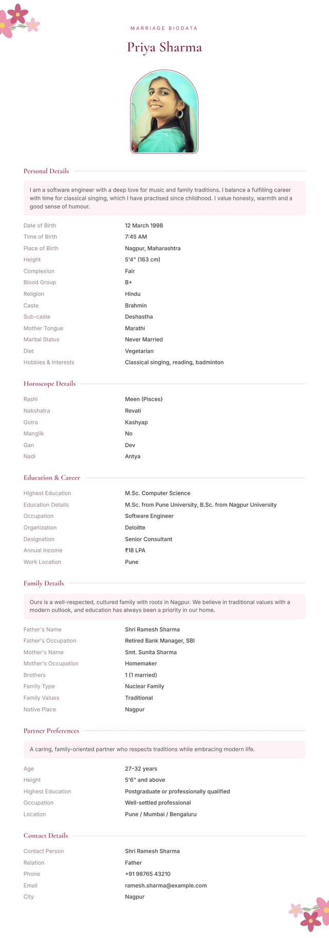 Gulaab biodata template