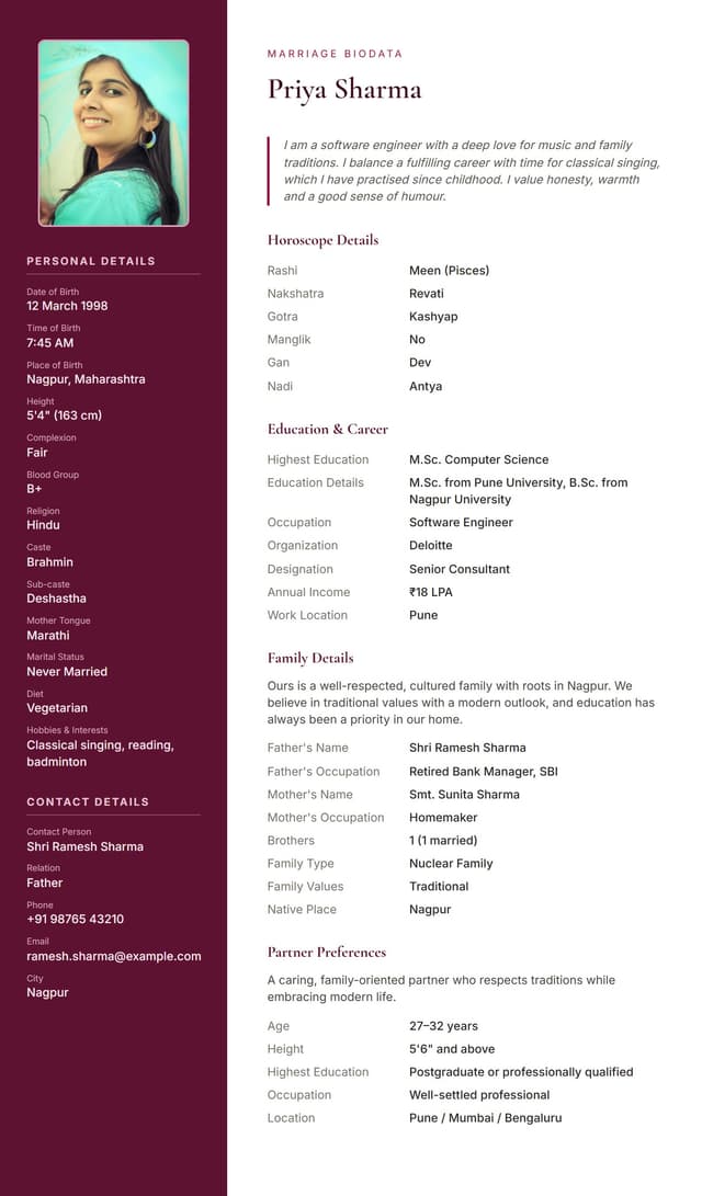 Royal Maroon biodata template